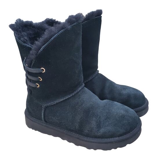 UGG Constantine Genuine Lamb Shearling Black Lace Up Boots Women's Size 6 US - Picture 3 of 16